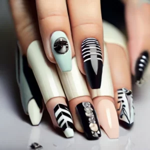 Unhas Incríveis stiletto com nail art minimalista