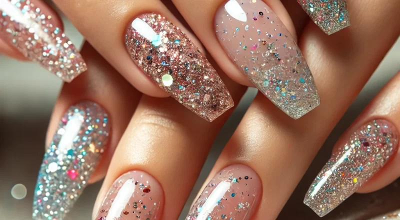 Unhas de Gel com Glitter Brilho e Elegância para Suas Mãos